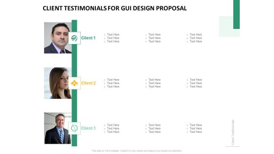 Client Testimonials For GUI Design Proposal Ppt PowerPoint Presentation Portfolio Gallery PDF
