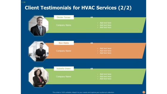 Client Testimonials For HVAC Services Management Ppt PowerPoint Presentation Gallery Inspiration PDF