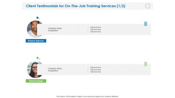 Client Testimonials For On The Job Training Services Ppt PowerPoint Presentation Styles Skills PDF