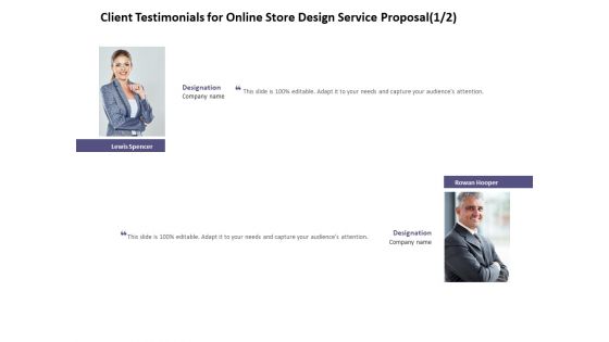 Client Testimonials For Online Store Design Service Proposal Planning Ppt PowerPoint Presentation Styles Microsoft