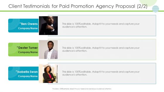 Client Testimonials For Paid Promotion Agency Proposal Owens Formats PDF