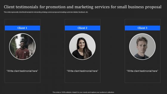 Client Testimonials For Promotion And Marketing Services For Small Business Proposal Guidelines PDF