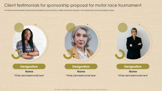 Client Testimonials For Sponsorship Proposal For Motor Race Tournament Demonstration PDF