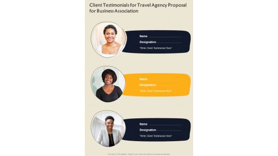 Client Testimonials For Travel Agency Proposal For Business Association One Pager Sample Example Document