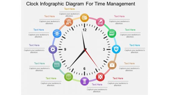 Clock Infographic Diagram For Time Management Powerpoint Template