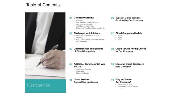 Cloud Based Marketing Table Of Contents Ppt PowerPoint Presentation Outline Slide Portrait PDF