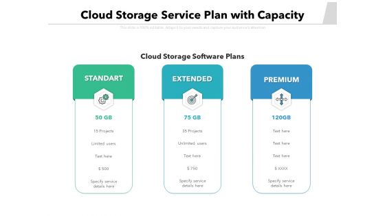 Cloud Storage Service Plan With Capacity Ppt PowerPoint Presentation Infographics Images PDF