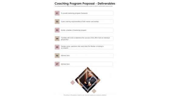 Coaching Program Proposal Deliverables One Pager Sample Example Document