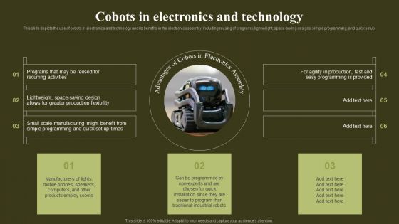 Cobots In Electronics And Technology Revolutionizing Human Machine Collaboration Cobots Brochure PDF