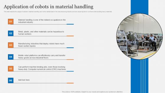 Cobots Usecases In Different Sectors Application Of Cobots In Material Handling Topics PDF
