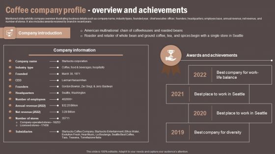 Coffee Cafe Company Profile Coffee Company Profile Overview And Achievements Elements PDF