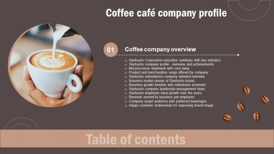 Coffee Cafe Company Profile Table Of Contents Slides PDF Coffee Cafe Company Profile Table Of Contents Slides PDF
