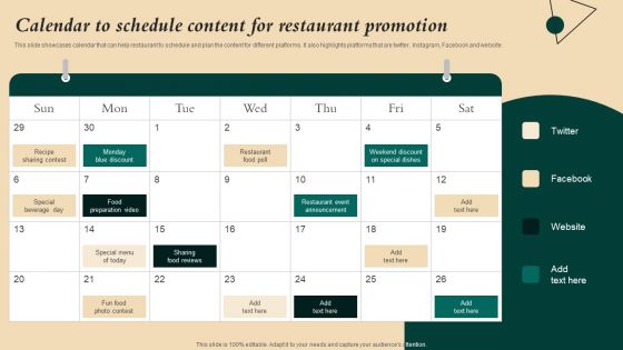 Coffeehouse Promotion Techniques To Boost Revenue Calendar To Schedule Content Restaurant Demonstration PDF