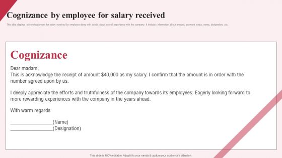 Cognizance By Employee For Salary Received Graphics PDF