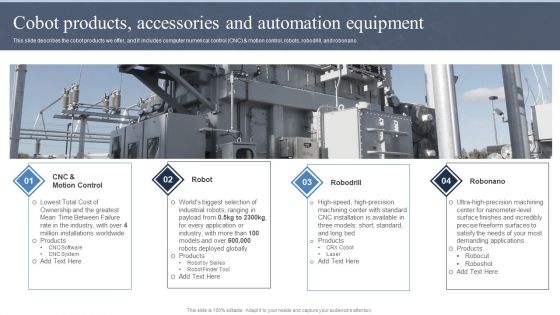 Collaborative Robots IT Cobot Products Accessories And Automation Equipment Ppt Pictures Sample PDF