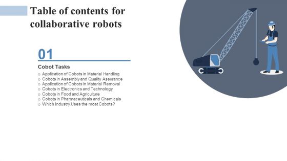 Collaborative Robots IT For Table Of Contents Ppt Model Example File PDF