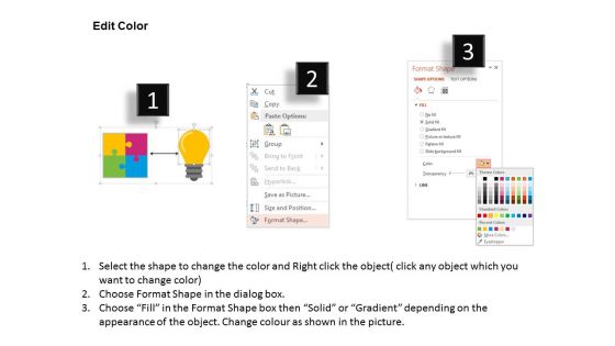 Colored Puzzle Diagram With Bulb Powerpoint Template