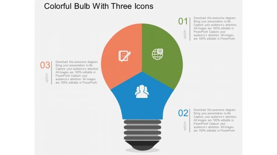 Colorful Bulb With Three Icons Powerpoint Templates