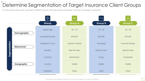 Commercial Insurance Solutions Strategic Plan Determine Segmentation Of Target Insurance Client Slides PDF