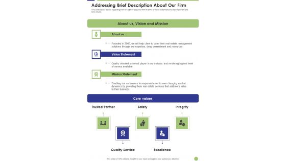Commercial Real Estate Commission Services Addressing Brief Description About One Pager Sample Example Document