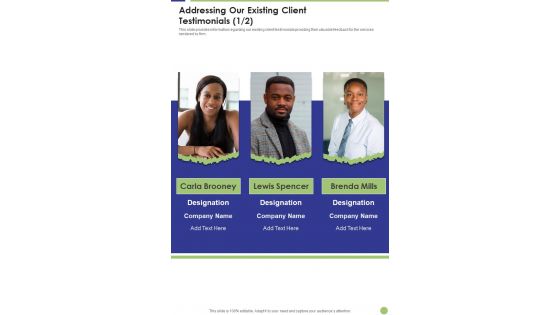 Commercial Real Estate Commission Services Addressing Our Existing Client One Pager Sample Example Document