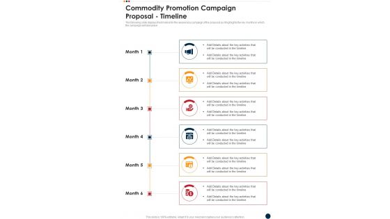 Commodity Promotion Campaign Proposal Timeline One Pager Sample Example Document