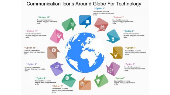 Communication Icons Around Globe For Technology Powerpoint Template