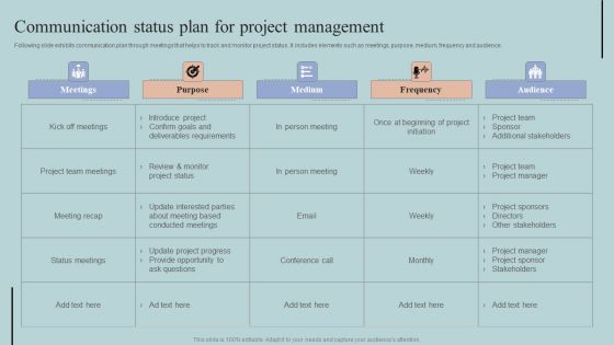 Communication Status Plan For Project Management Diagrams PDF Communication Status Plan For Project Management Diagrams PDF