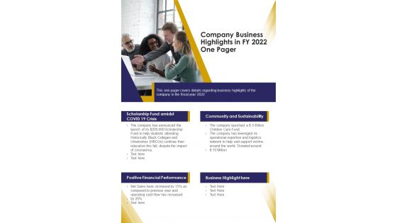 Company Business Highlights In FY 2022 One Pager PDF Document PPT Template