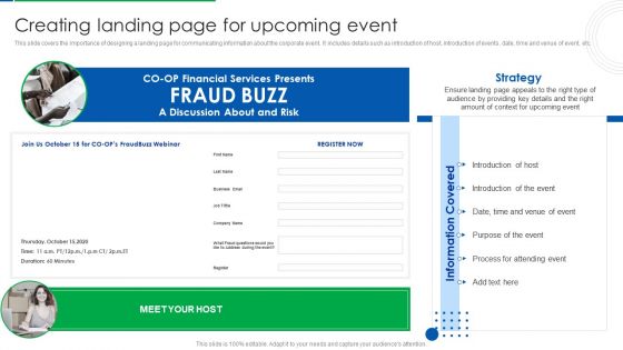 Company Event Communication Creating Landing Page For Upcoming Event Portrait PDF