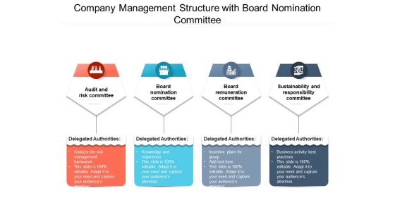 Company Management Structure With Board Nomination Committee Ppt PowerPoint Presentation Icon Pictures PDF