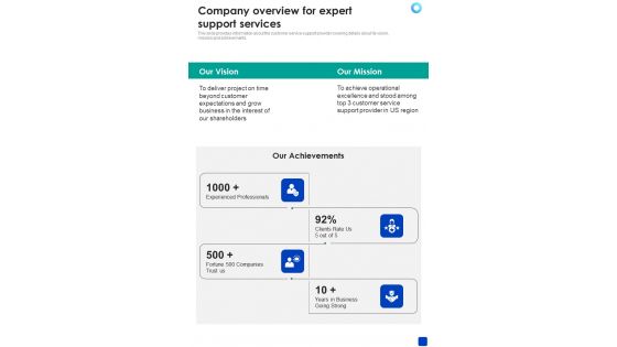 Company Overview For Expert Support Services One Pager Sample Example Document