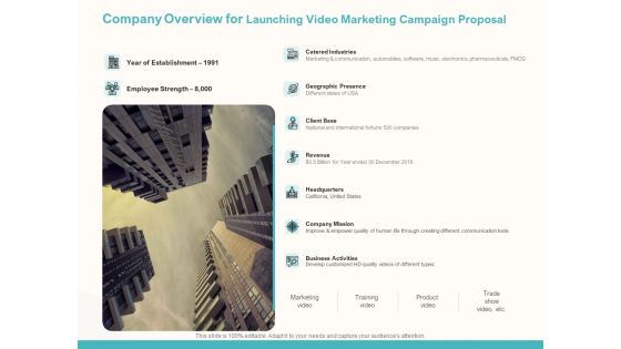 Company Overview For Launching Video Marketing Campaign Proposal Ppt File Topics PDF