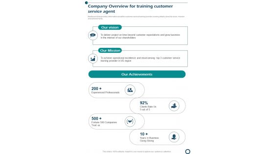 Company Overview For Training Customer Service Agent One Pager Sample Example Document