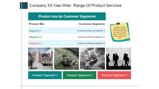 Company Xx Has Wide Range Of Product Services Ppt Powerpoint Presentation Visual Aids Layouts