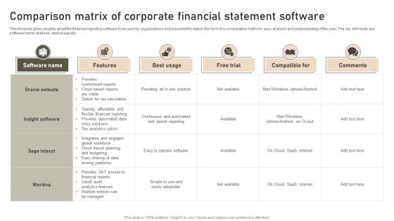 Comparison Matrix Of Corporate Financial Statement Software Download PDF Comparison Matrix Of Corporate Financial Statement Software Download PDF