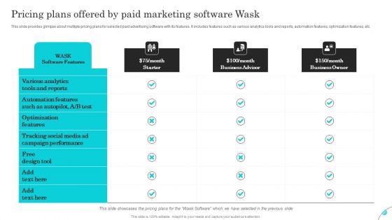 Complete Guide Of Paid Media Marketing Techniques Pricing Plans Offered By Paid Professional PDF