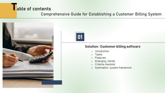 Comprehensive Guide For Establishing A Customer Billing System Table Of Contents Ppt PowerPoint Presentation File Gallery PDF