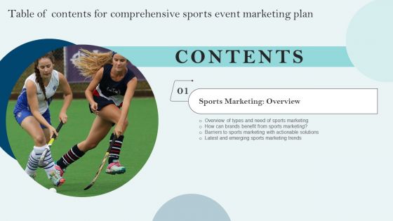 Comprehensive Sports Event Marketing Plan Table Of Contents Infographics PDF