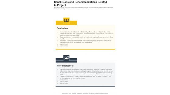 Conclusions And Recommendations Related To Project One Pager Documents