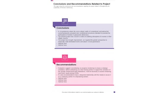 Conclusions And Recommendations Related To Project Template 112 One Pager Documents