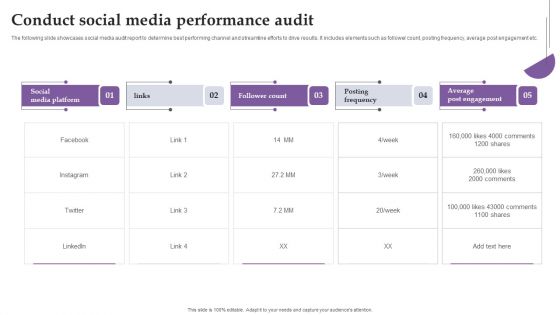 Conduct Social Media Performance Audit Icons PDF Conduct Social Media Performance Audit Icons PDF
