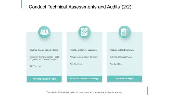 Conduct Technical Assessments And Audits Plan Ppt PowerPoint Presentation Outline Information