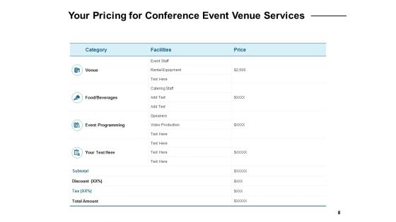 Conference Event Venue Proposal Ppt PowerPoint Presentation Complete Deck With Slides