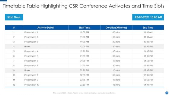 Conference Timetable Ppt PowerPoint Presentation Complete Deck With Slides