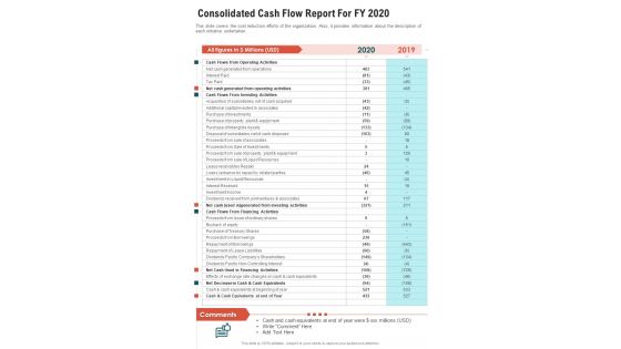 Consolidated Cash Flow Report For FY 2020 One Pager Documents Consolidated Cash Flow Report For FY 2020 One Pager Documents