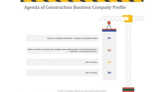 Construction Business Company Profile Agenda Of Construction Business Company Profile Microsoft PDF