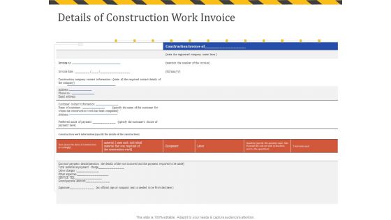 Construction Business Company Profile Details Of Construction Work Invoice Infographics PDF