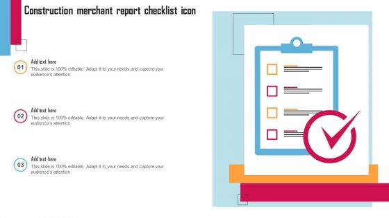 Construction Merchant Report Checklist Icon Infographics PDF Construction Merchant Report Checklist Icon Infographics PDF