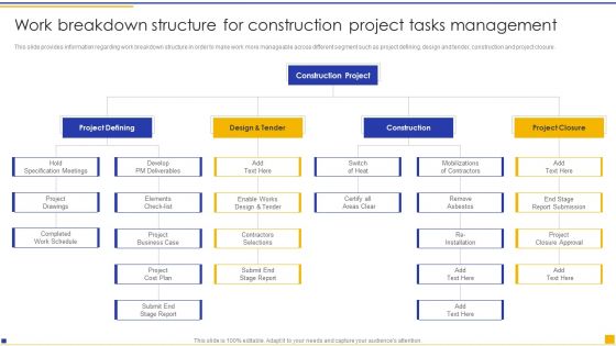 Construction Project Instructions Playbook Work Breakdown Structure For Construction Project Tasks Management Graphics PDF